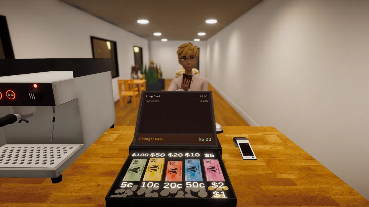 Counting change out of the cash drawer for a customer's order